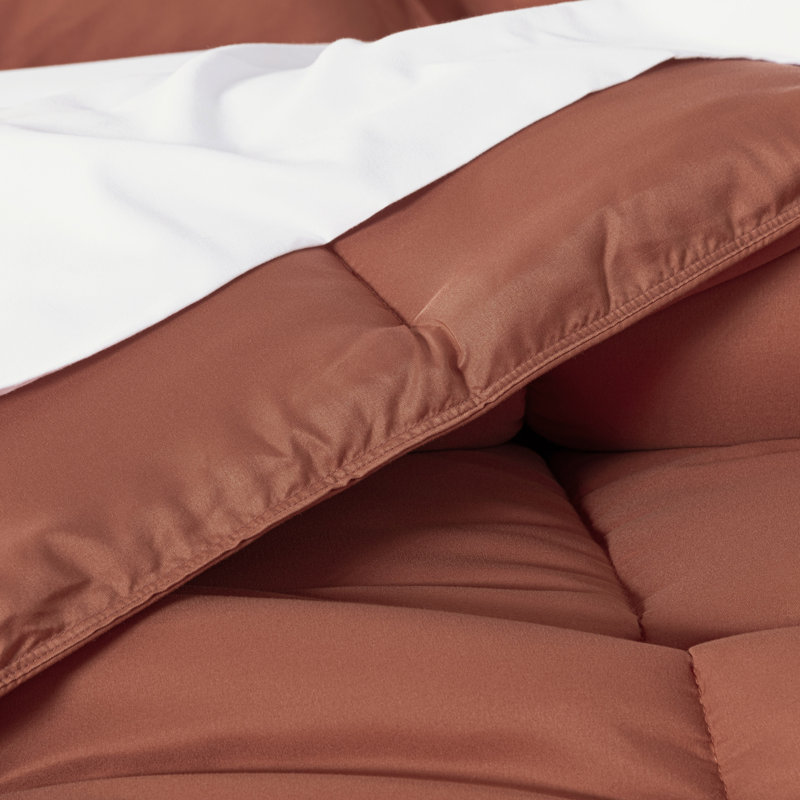 Peachskin Microfiber Bedding Box Stitch Comforter Set, Terracotta, King Comforter + 2 Pillow Shams