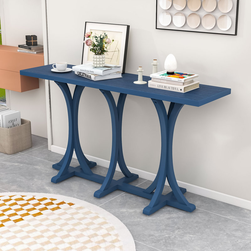 Graceful Console Table with Curvedwood Legs – Elegant Design, Durable Build, Navy Blue