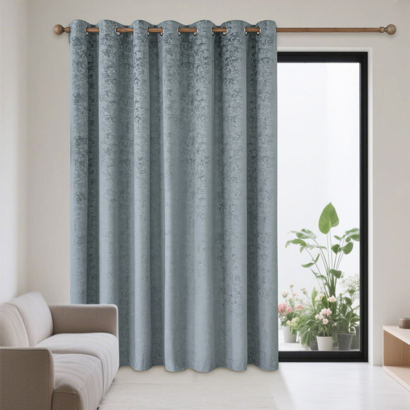 Panneau de rideau de porte de patio coulissant en velours doux, L 100 po x L 96 po, Bleu pierre