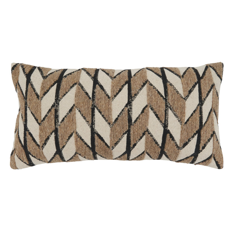 Natural Chevron Embroidered Rectangular Cotton Throw Pillow