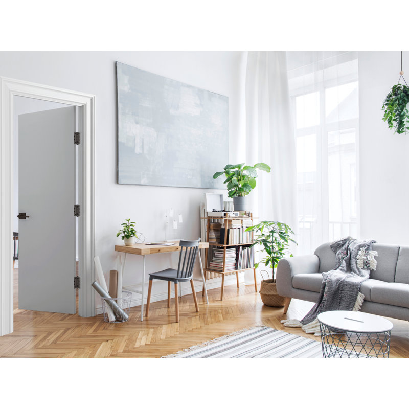 24 in. x 80 in.Right-Handed Solid Core White Primed Composite Single Prehung Interior Door Flush Panel Bronze, Right