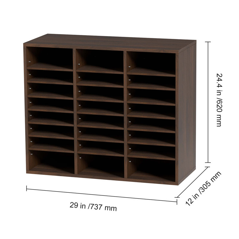 Literature Organizers, 24 Compartments Office Mailbox With Adjustable Shelves, Wood Literature Sorter 29X12x24.4 Inches For Office, Home, Classroom, Mailrooms Organization, EPA Certified, Brown