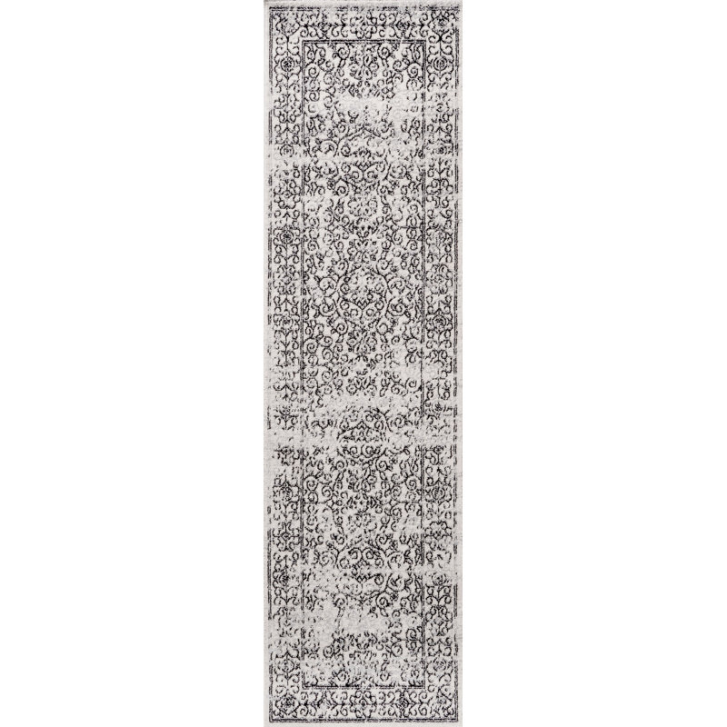 Attie Filigree Gray/Black Rug, Runner 2'3" x 8'