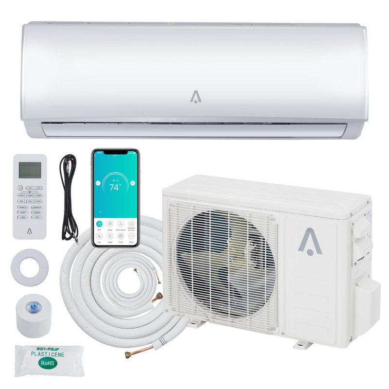 Système de chauffage et de climatisation à deux blocs sans conduit de 12 000 BTU 19 SEER2 avec onduleur et Wi-Fi, 230 V, chauffage et refroidissement pour les pièces jusqu'à 750 pieds carrés