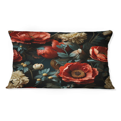 Deep Red And Beige Floral Blooms IV - Floral Printed Throw Pillow