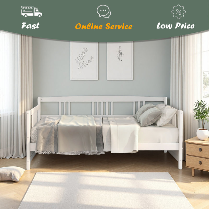 Modern Solid Wood Daybed, Multifunctional, Twin Size, White