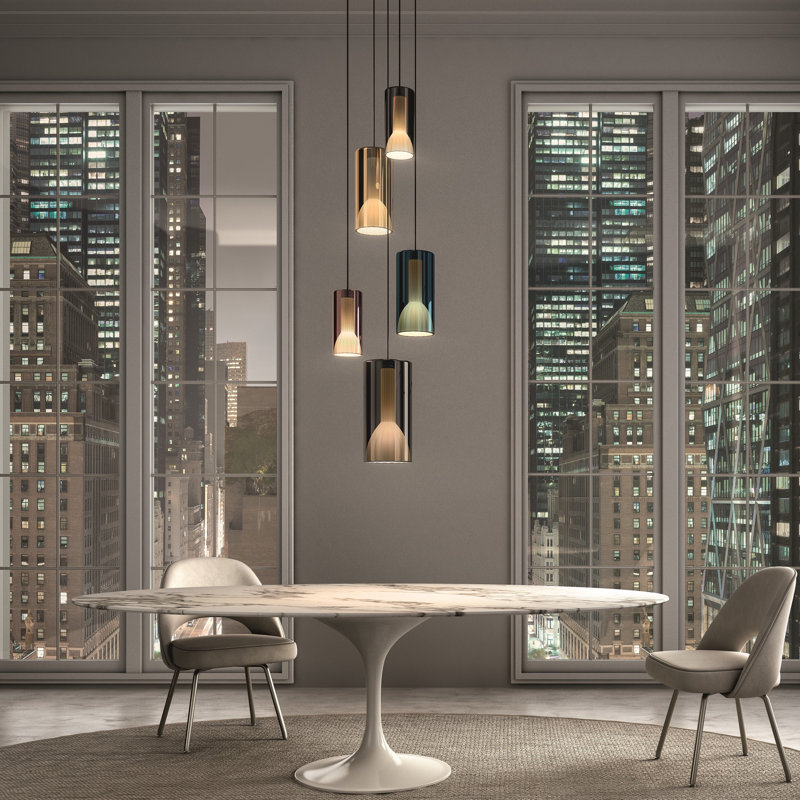 Lit Round Chandelier Pendants, 3 Lights, Mirroring Gold