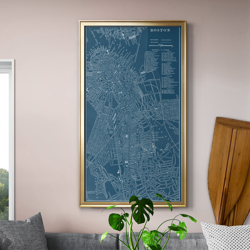 "Graphic Map of Boston", cadre photo, impression sur toile, Doré, H 22,5 po x l 42,5 po x P 1,5 po