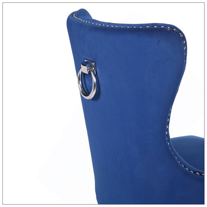 Chaises avec pieds en acier inoxydable Erica 2PC en velours capitonné bleu
