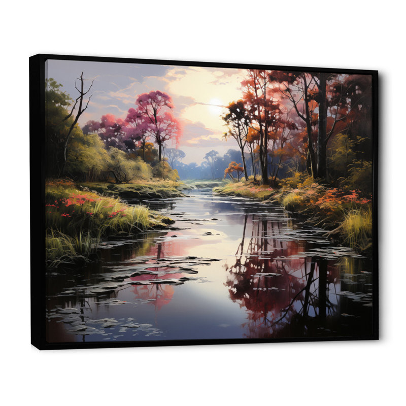 Green Canal Serenitys Reflection - impression, H 12 po x l 20 po x P 1 po, Cadre flottant noir