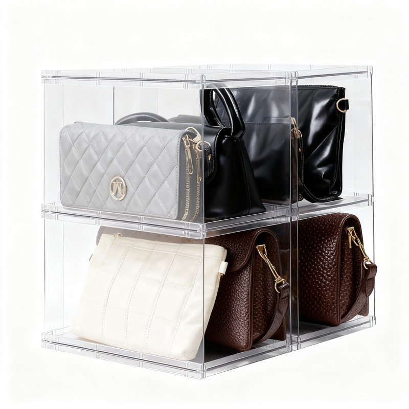 Plastic Handbag Organizer for Closet, Stackable Storage Bins for Purses, 4 Pack (Short)