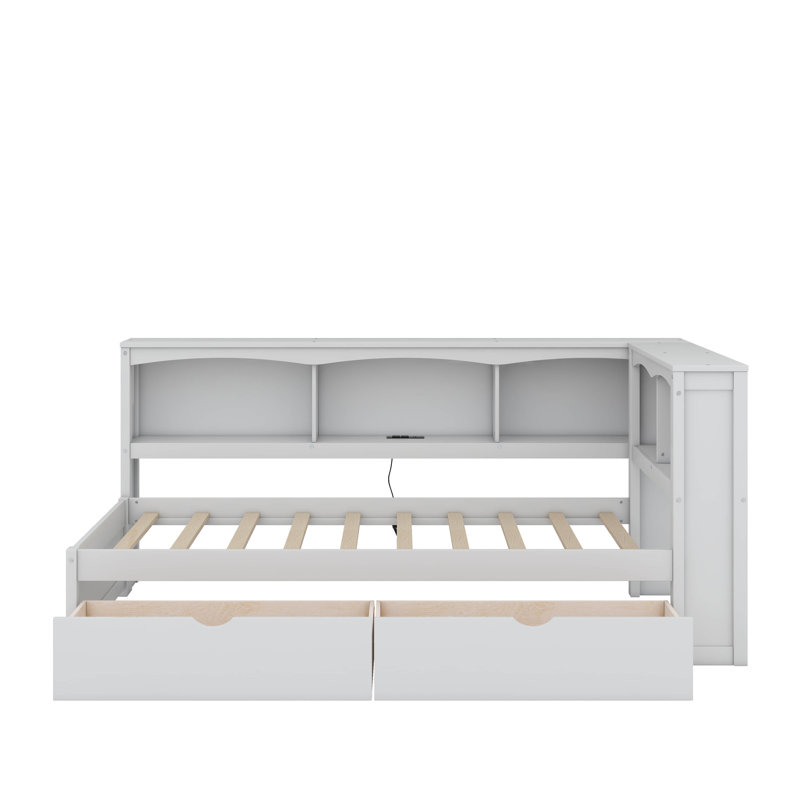 Lit de jour simple avec tiroirs de rangement et ports USB, Blanc