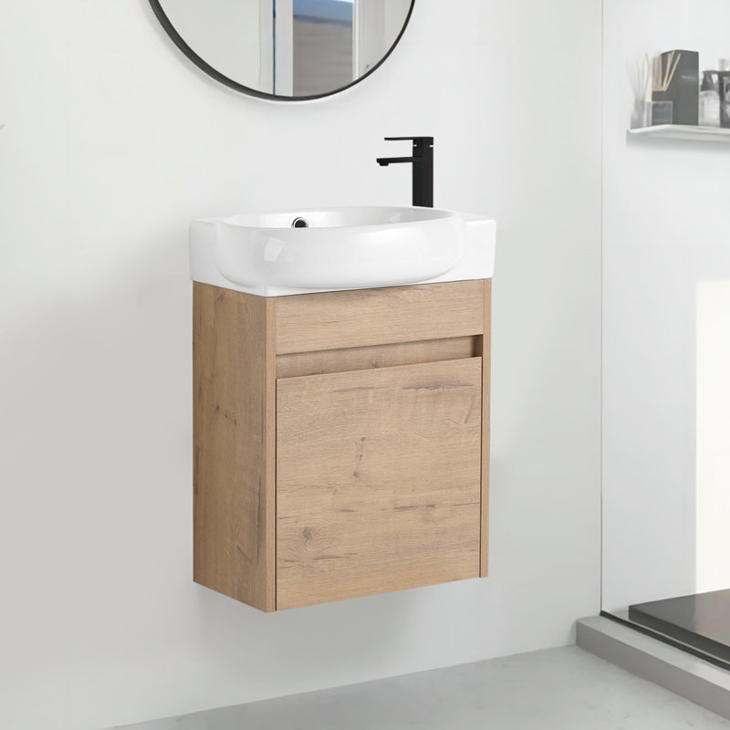 16.8'' Single Bathroom Vanity with Ceramic Top, Imitative Oak