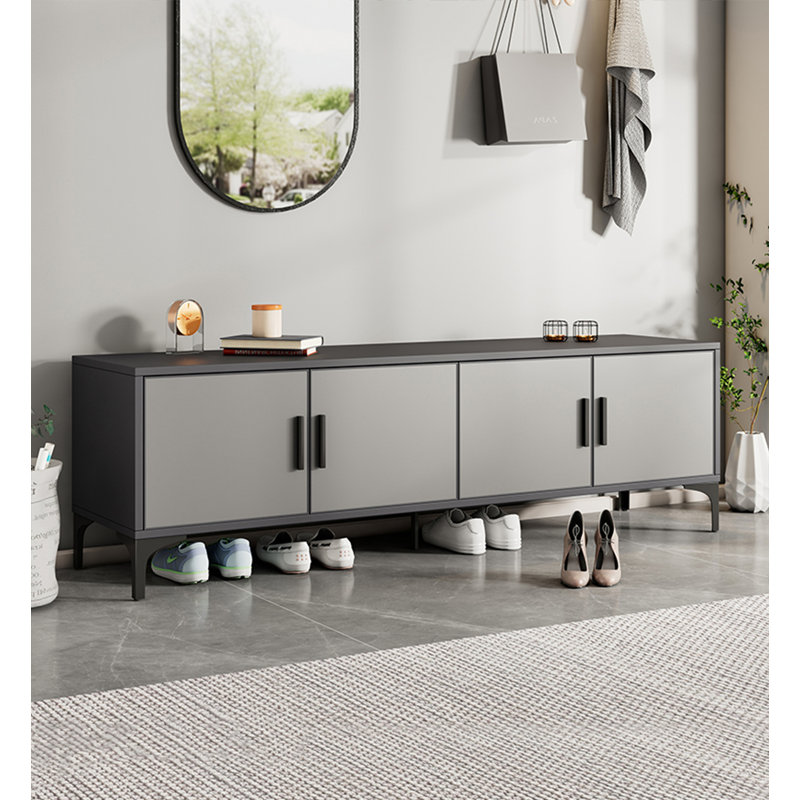 Modern Minimalist Matte Gray-Black Aluminum Alloy Shoe Storage Bench