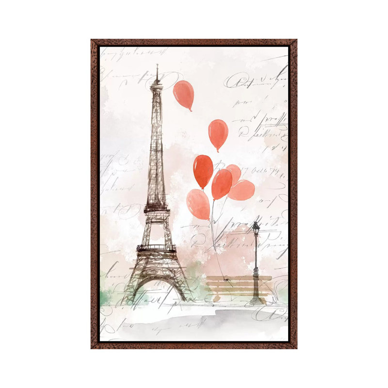 Balloons In Paris by Isabelle Z - Print on Canvas, Classic Brown Wood Framed, 101.6 cm H x 66.04 cm W