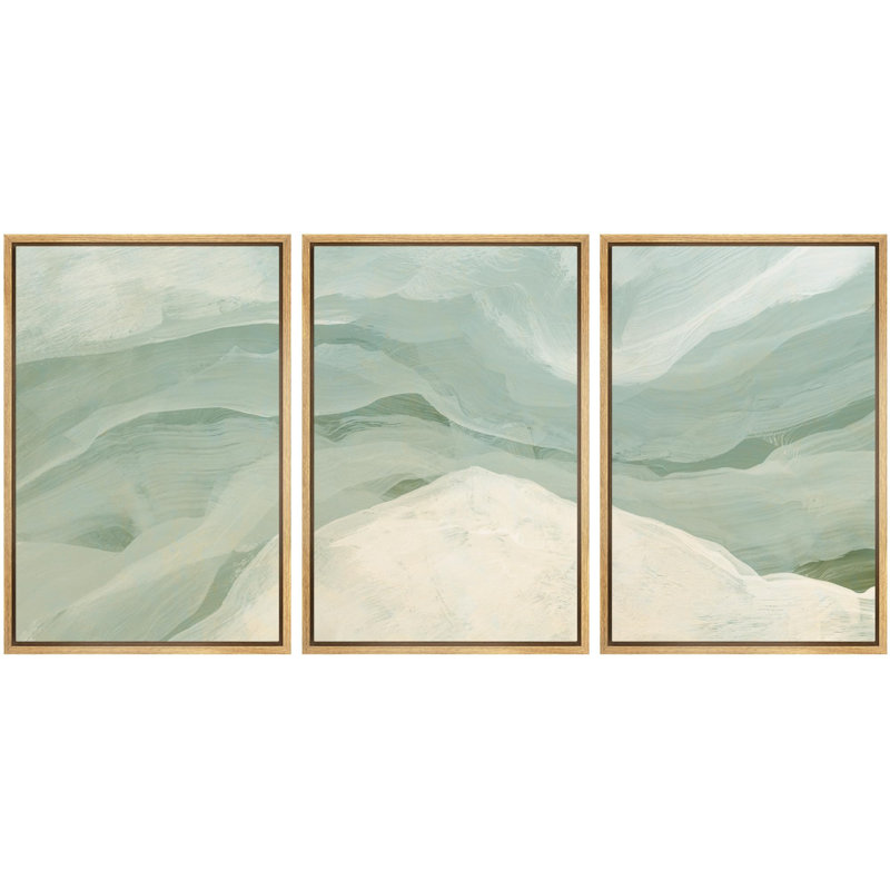 «Pastel Waves Green and White Tones Illustration Abstract», 3 pièces, Naturel, H 36 po x l 24 po