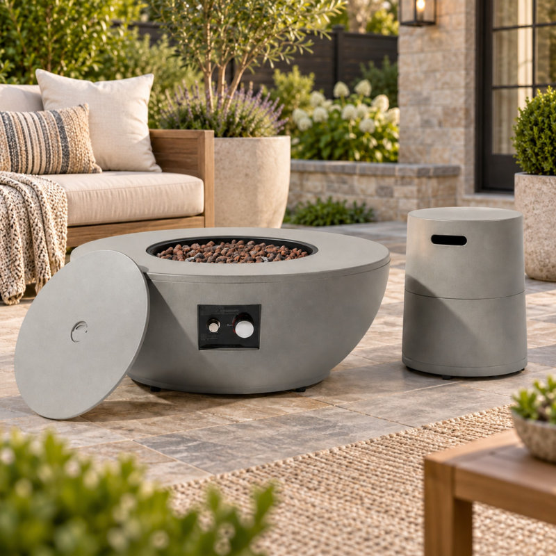 Table de foyer ronde au propane de 91 cm (36 po) avec porte-bouteille et couvercle antirouille amovible