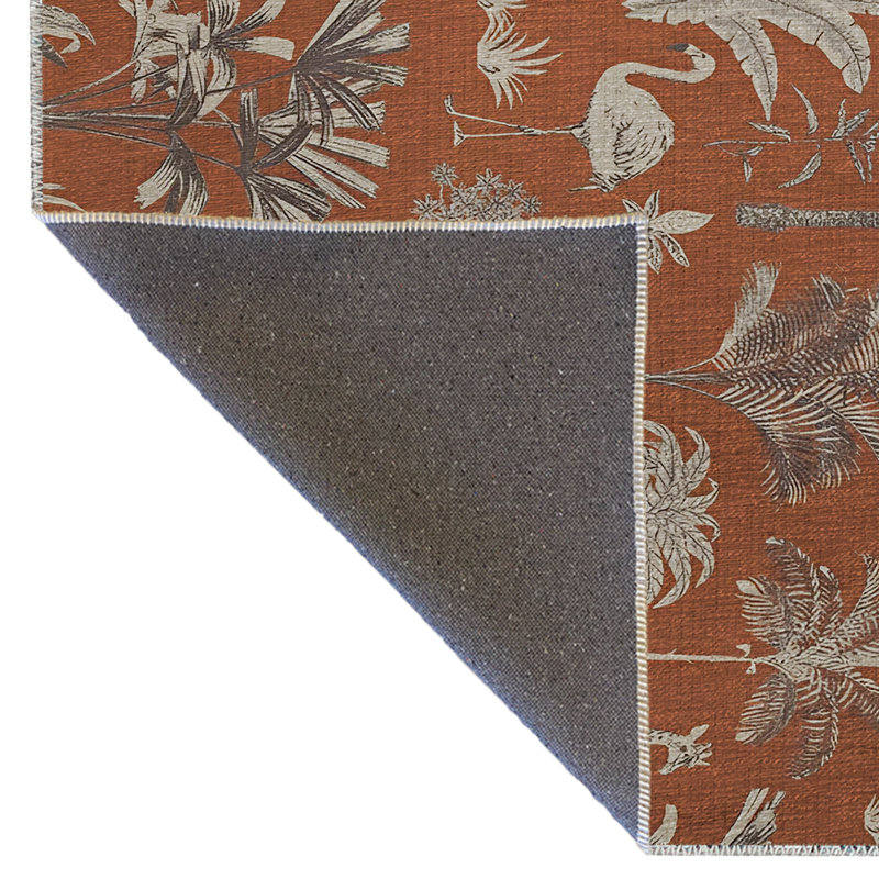 Tapis décoratif moderne à motif orange et beige sur le thème des arbres et des animaux sauvages
