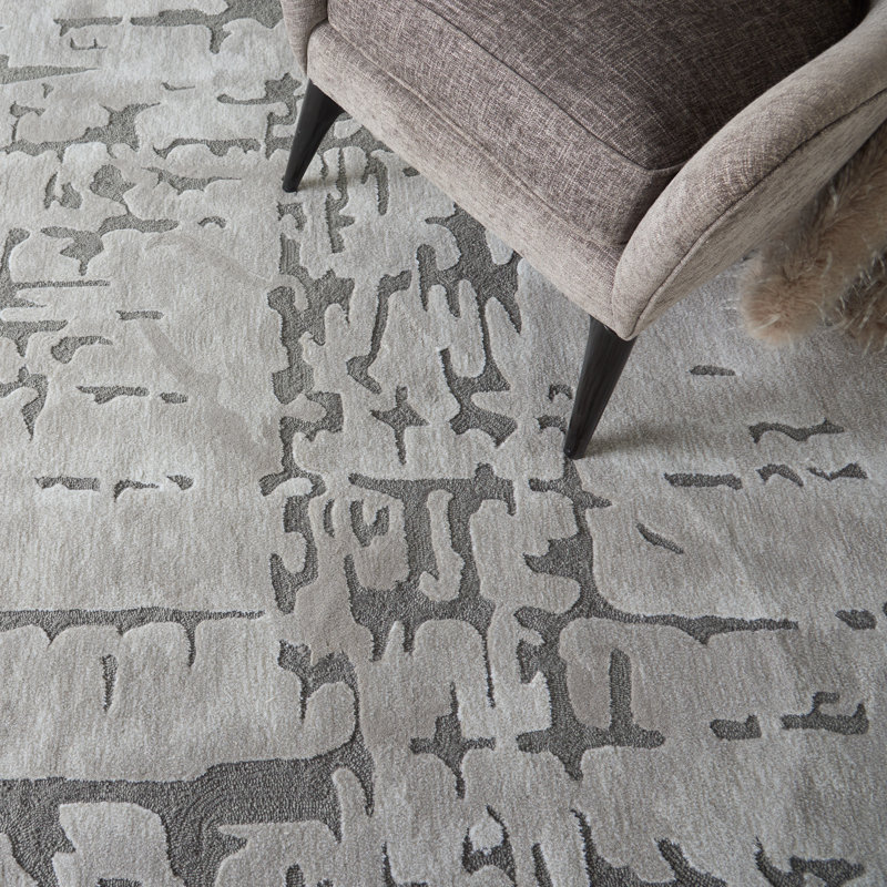 Tapis ivoire / gris touffeté à la main Lavonne, Rectangle 3 pi 9 po x 5 pi 9 po