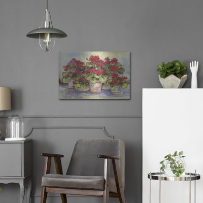 «Spring Geraniums» par Kathleen Parr, art mural en métal