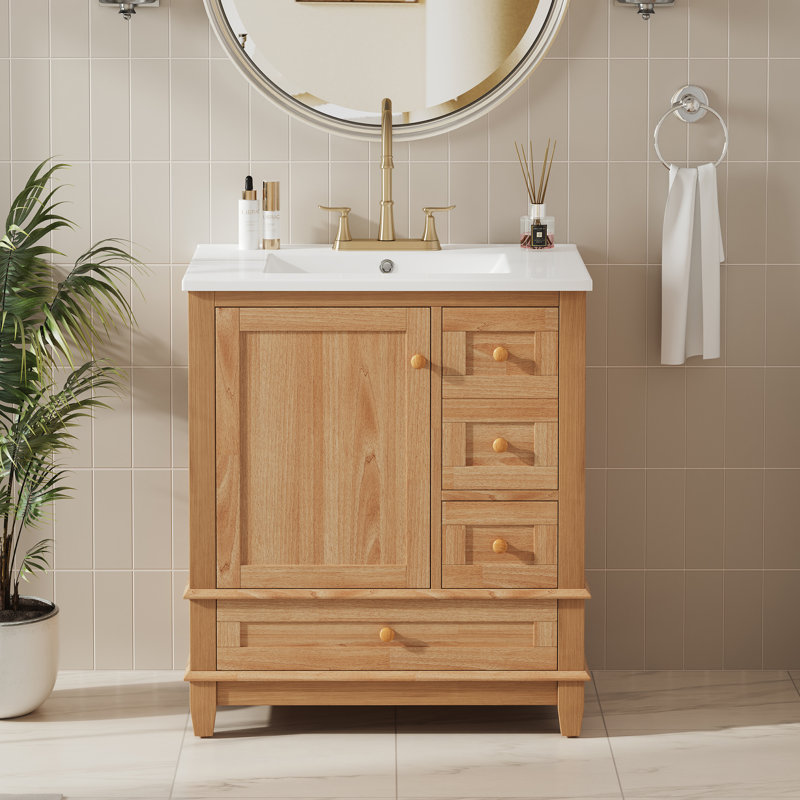 Jarrod 30'' Bathroom Vanity With Ceramic Sink, Wood, Natural
