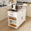 Îlot de cuisine sur roulettes de 46 po avec rangement et prise de courant - Table de bar rustique mobile, plateau en bois avec tablette et tiroir réglables pour la cuisine, le salon et la salle à manger, blanc