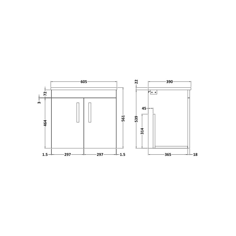 Athena 60.5cm Single Bathroom Vanity Base Only, Gloss Grey Mist