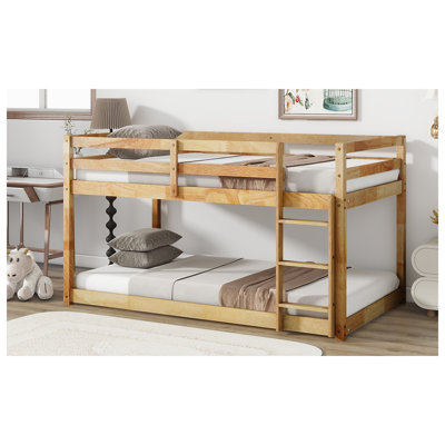 Solid Wooden, Solid Rubber Wooden Twin Over Twin Loft Bed With Ladder, With Bed Platform Of Strengthened Slats by Harriet Bee