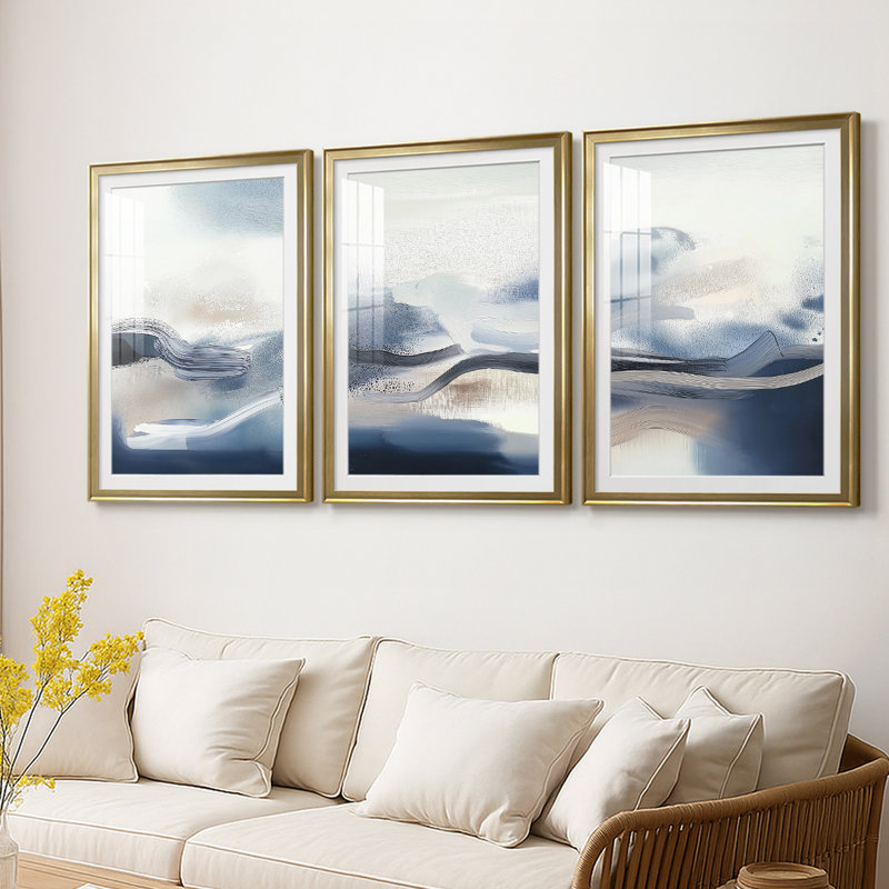 ABSTRACT Series DCCCLXIV - Impression sur mesure de qualité supérieure avec mat - 3 pièces, H 30 po x l 63 po, Doré