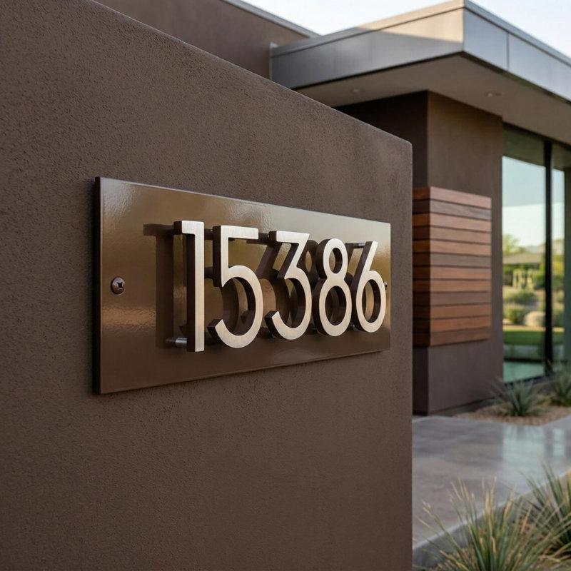 Floating Modern 4" Number Horizontal Address Plaque (5 Digits), Black, Satin Nickel Two Tone