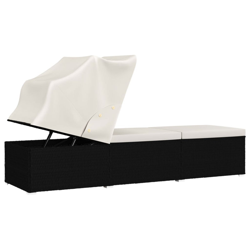 Chaise longue d'extérieur pliable standard en rotin PE crème et soleil, Coussin crème / cadre noir