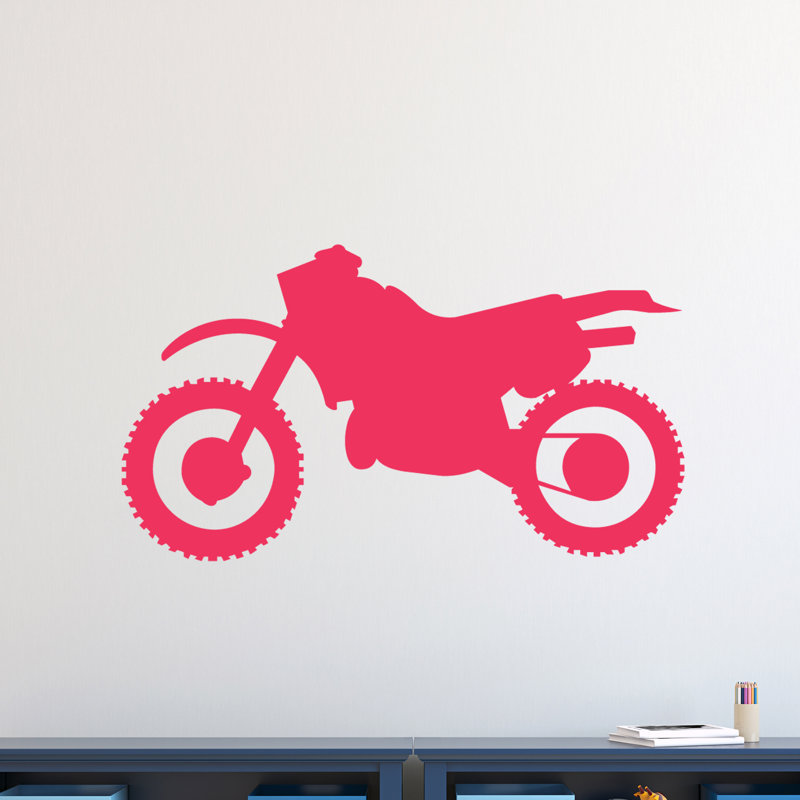 Décalcomanie murale silhouette de vélo à saleté, Rose vif