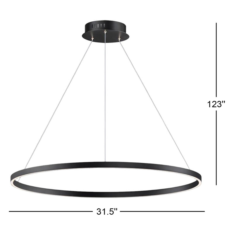 Mills 1 - Light LED Wagon Wheel Pendant, Black, 1.25" H x 31.5" W x 31.5" D