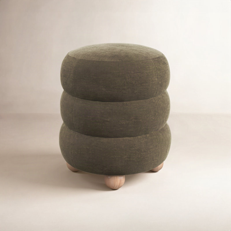 Vincente Dalisha 17" Round Ottoman, Natural, Dark Olive Green Velvet