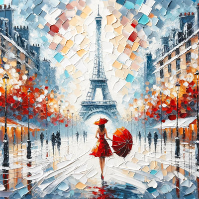 Romantic Paris Eiffel Tower Cityscape Wrapped Canvas Wall Art