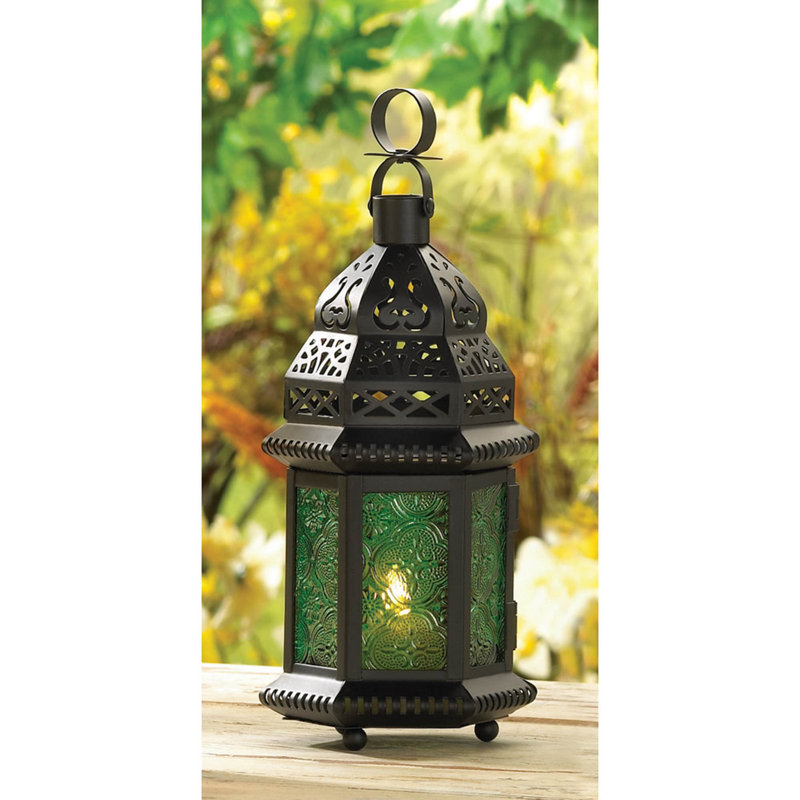 Lanterne marocaine en verre vert | Lampe suspendue exotique, Noir/vert