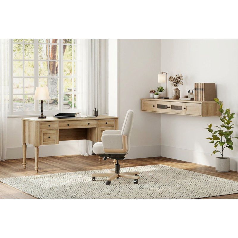Bureau et bibliothèque murale avec station de charge, Brun / brun