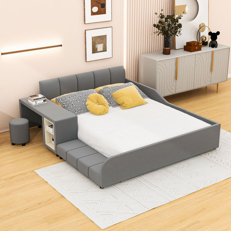 Lit plateforme avec rangement Marleyah, Rose, Double