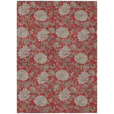 Tapis extérieur lavable floral taupe et beige 10 pi x 14 pi