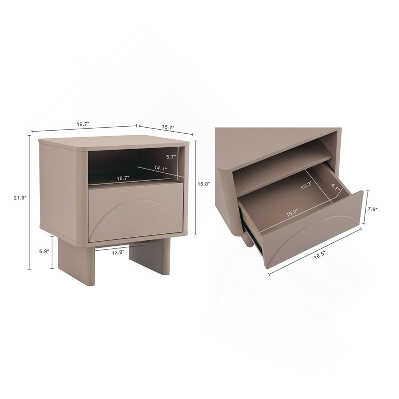 Ella 20" Nightstand in Mocha (1-Drawer), Mocha