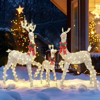 3-piece Large Pre-lit Christmas Deer Family Set Outdoor Yard Decorations,60"h Lighted Holiday Reindeer Decor For Front Yards Garden Lawn Patio With 310 Warm White Lights＆stakes-champagne Gold