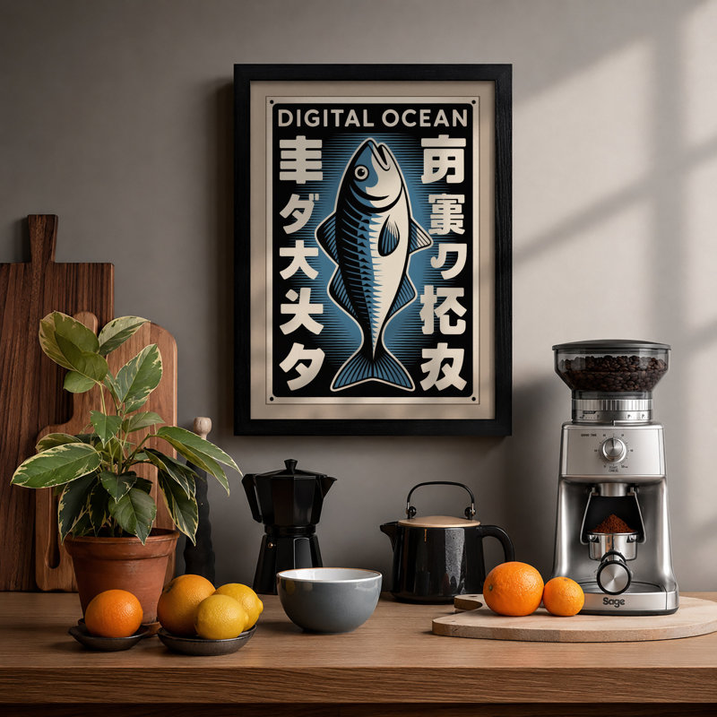 Digital Ocean Japandi - Print, Black, A3 - 42.0 x 29.7 cm