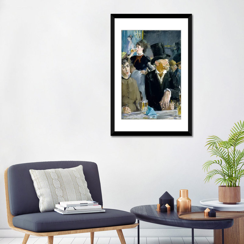 Reproduction d'art sur toile, "At the Café" par Edward Manet, H 24 po x l 16 po x P 1 po, Papier d'art encadré noir, Blanc