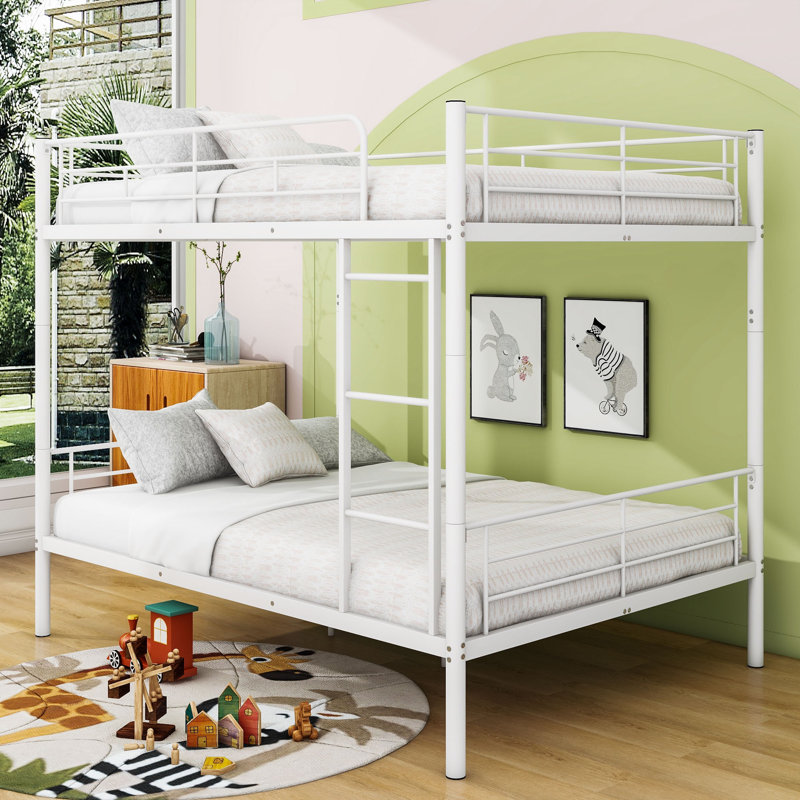 Calista Contemporary Metal Bunk Bed With Iron Frame And Chrome Finish, White, Full over Full