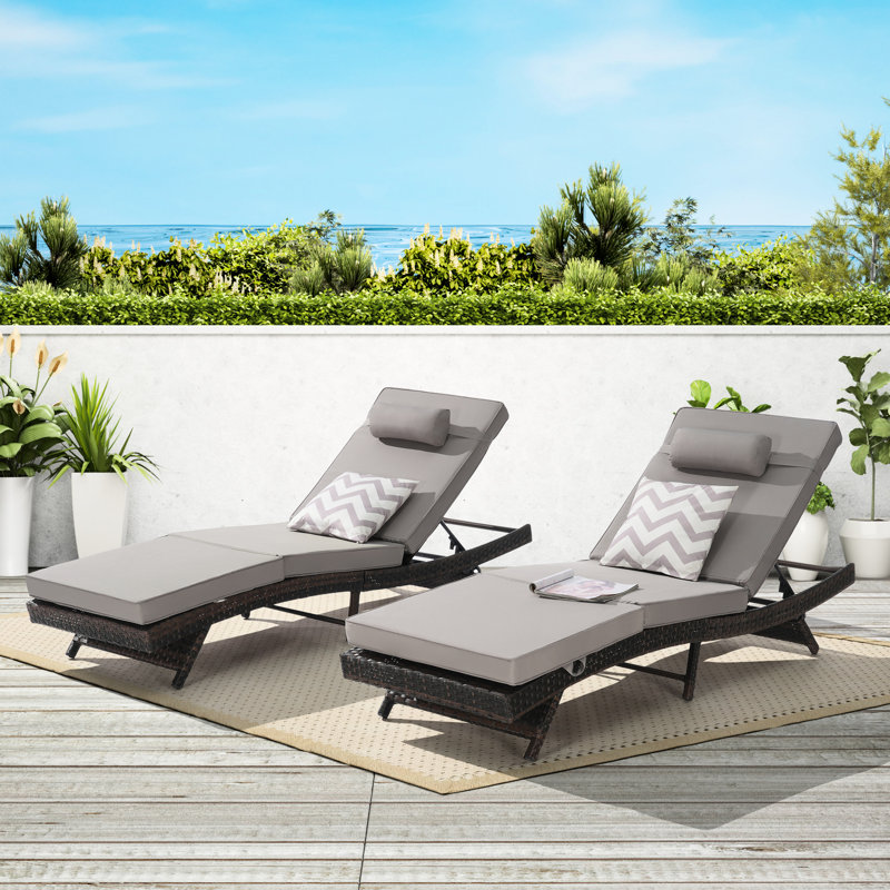 Reclining Chair Pair - All-Weather Pe , Portable, Fits Patio And Garden Outdoor Chairs Gray Cushions, Foldable For Poolside
