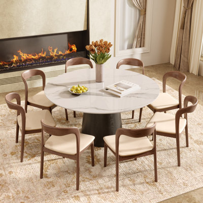 Table de salle à manger 8 pièces avec chaises ergonomiques en bois