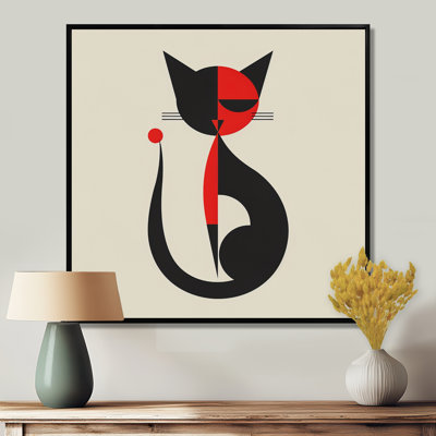 Minimal chat en noir et rouge - impression d'art mural chat