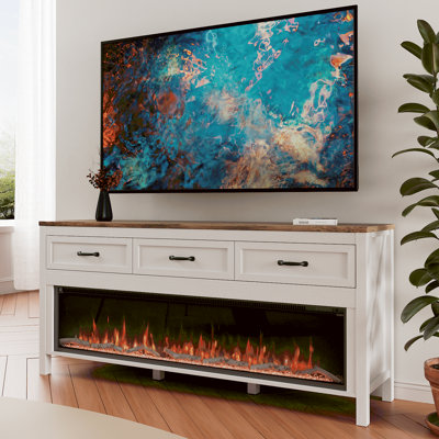 Farmhouse Fireplace Tv Stand For Up To 75 Inch Tv, Entertainment Center With 60" Electric Fireplace For 65 75 Inch Tv, 65" Tv Stand With Storage Cabinet Drawer For Living Room (off White)