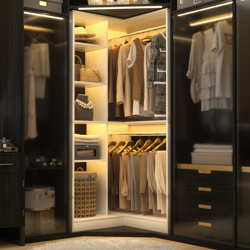 36"Corner Closet System With 2 Rods And Hutches, White