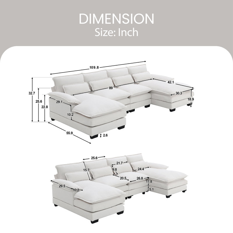 Canapé modulaire 3 pièces rembourré, Chenille blanche